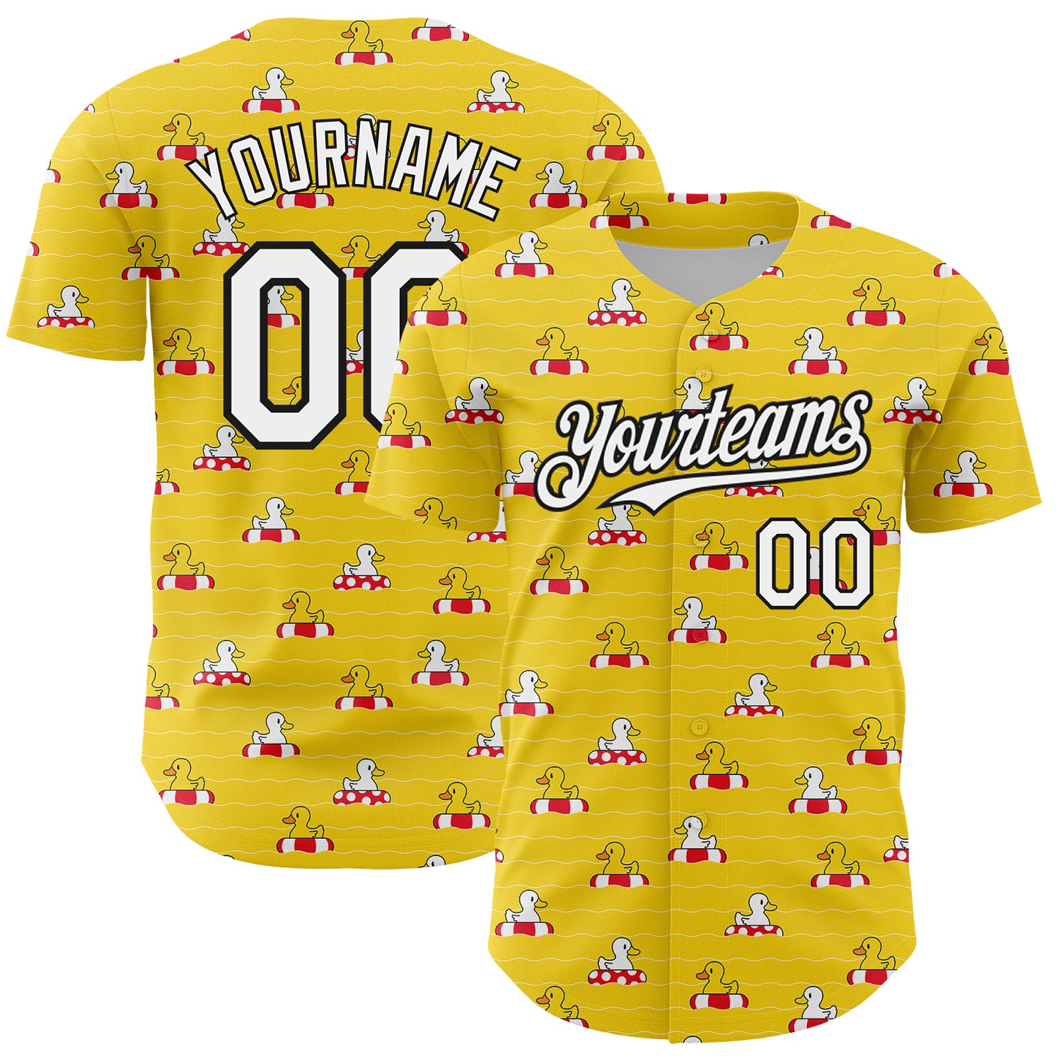 Custom Yellow White-Black 3D Pattern Design Duck Authentic Baseball Jersey