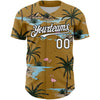 Custom Old Gold White-Black 3D Pattern Design Tropical Hawaii Palm Trees Authentic Baseball Jersey