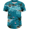 Custom Teal White 3D Pattern Design Tropical Hawaii Palm Trees Authentic Baseball Jersey