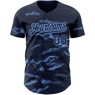 Custom Navy Light Blue 3D Pattern Design Mountain Authentic Baseball Jersey