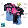 Custom Pink Black-Light Blue 3D Pattern Design Abstract Brush Stroke Performance T-Shirt