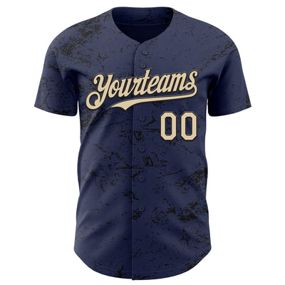 Custom Navy City Cream-Black 3D Pattern Design Abstract Splatter Texture Authentic Baseball Jersey