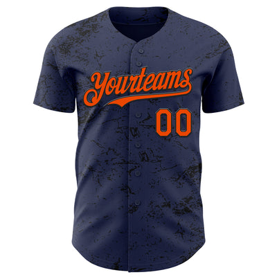 Custom Navy Orange-Black 3D Pattern Design Abstract Splatter Texture Authentic Baseball Jersey