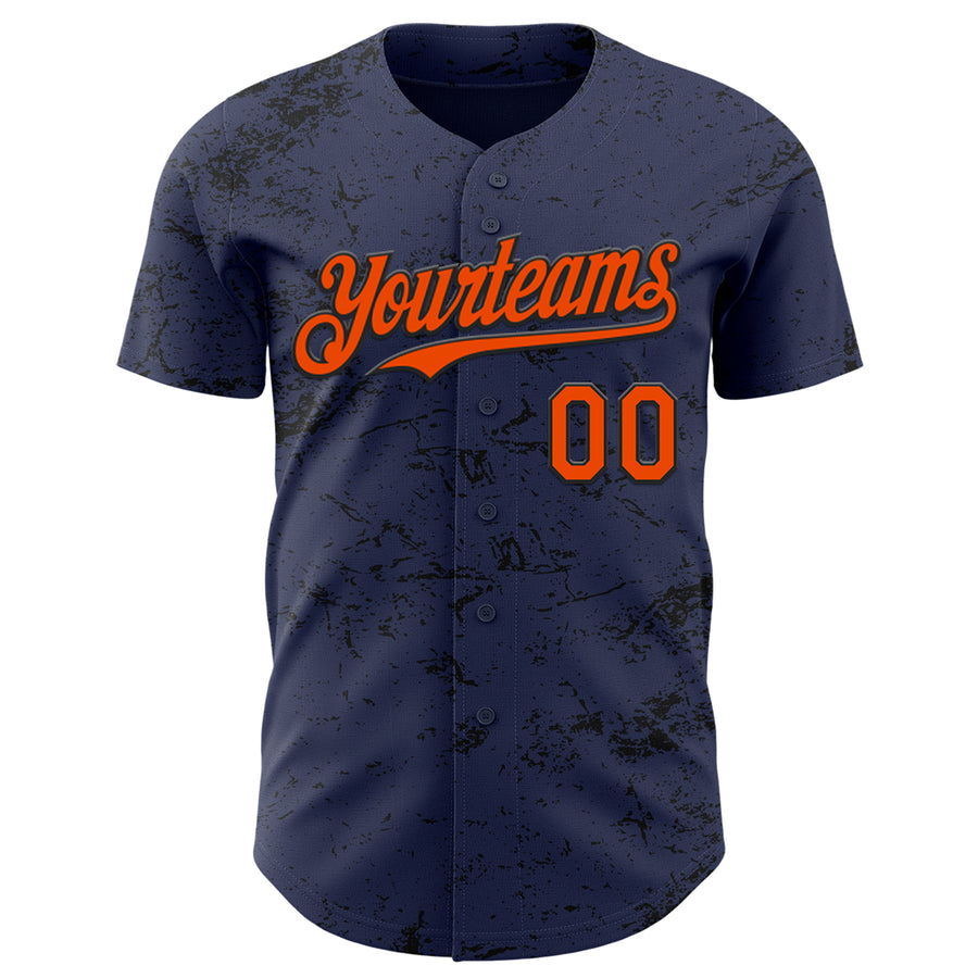 Custom Navy Orange-Black 3D Pattern Design Abstract Splatter Texture Authentic Baseball Jersey