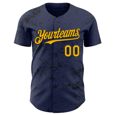 Custom Navy Gold-Black 3D Pattern Design Abstract Splatter Texture Authentic Baseball Jersey