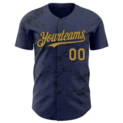 Custom Navy Old Gold-Black 3D Pattern Design Abstract Splatter Texture Authentic Baseball Jersey