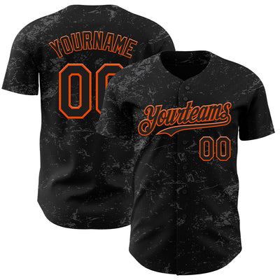 Custom Black Orange-Steel Gray 3D Pattern Design Abstract Splatter Texture Authentic Baseball Jersey