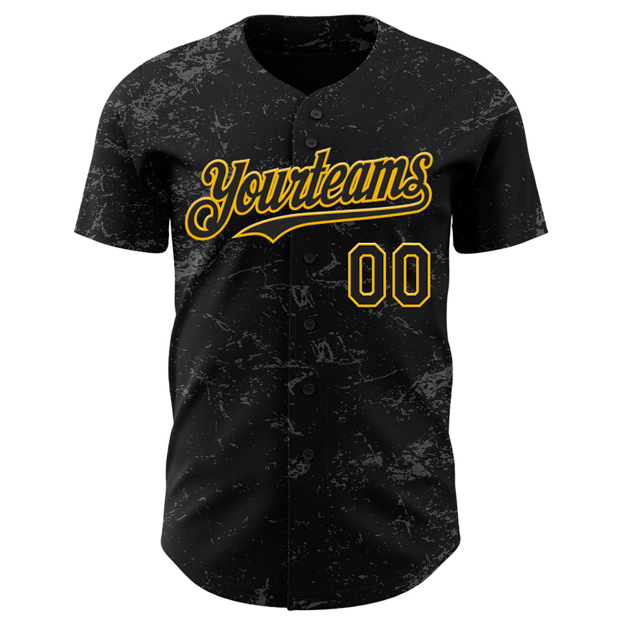 Custom Black Gold-Steel Gray 3D Pattern Design Abstract Splatter Texture Authentic Baseball Jersey