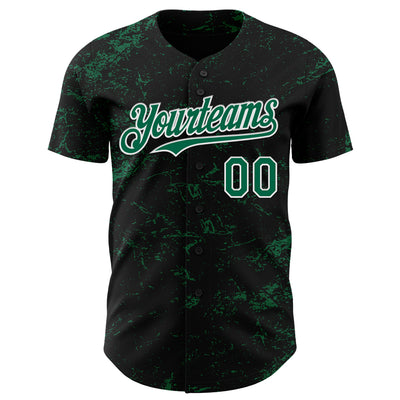 Custom Black Kelly Green-White 3D Pattern Design Abstract Splatter Texture Authentic Baseball Jersey