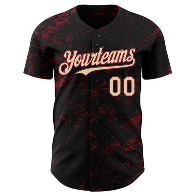 Custom Black City Cream-Crimson 3D Pattern Design Abstract Splatter Texture Authentic Baseball Jersey