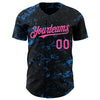 Custom Black Pink-Electric Blue 3D Pattern Design Abstract Splatter Texture Authentic Baseball Jersey