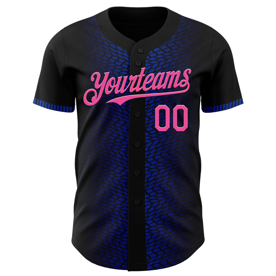 Custom Black Pink-Thunder Blue 3D Pattern Design Geometric Shapes Authentic Baseball Jersey