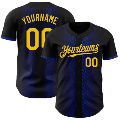 Custom Black Yellow-Thunder Blue 3D Pattern Design Geometric Shapes Authentic Baseball Jersey