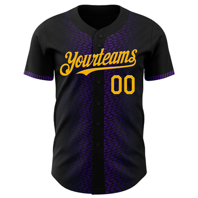 Custom Black Gold-Purple 3D Pattern Design Geometric Shapes Authentic Baseball Jersey