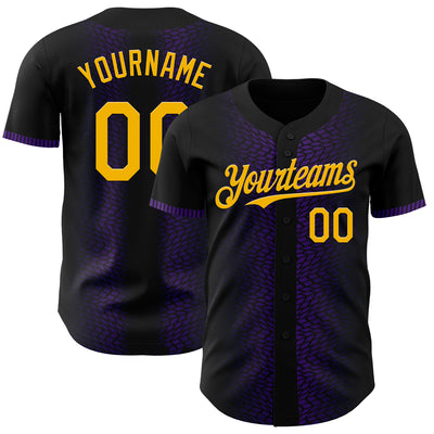 Custom Black Gold-Purple 3D Pattern Design Geometric Shapes Authentic Baseball Jersey