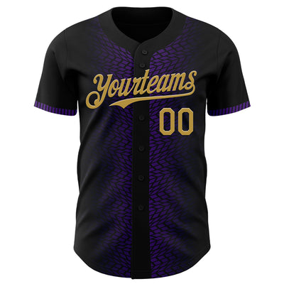 Custom Black Old Gold-Purple 3D Pattern Design Geometric Shapes Authentic Baseball Jersey