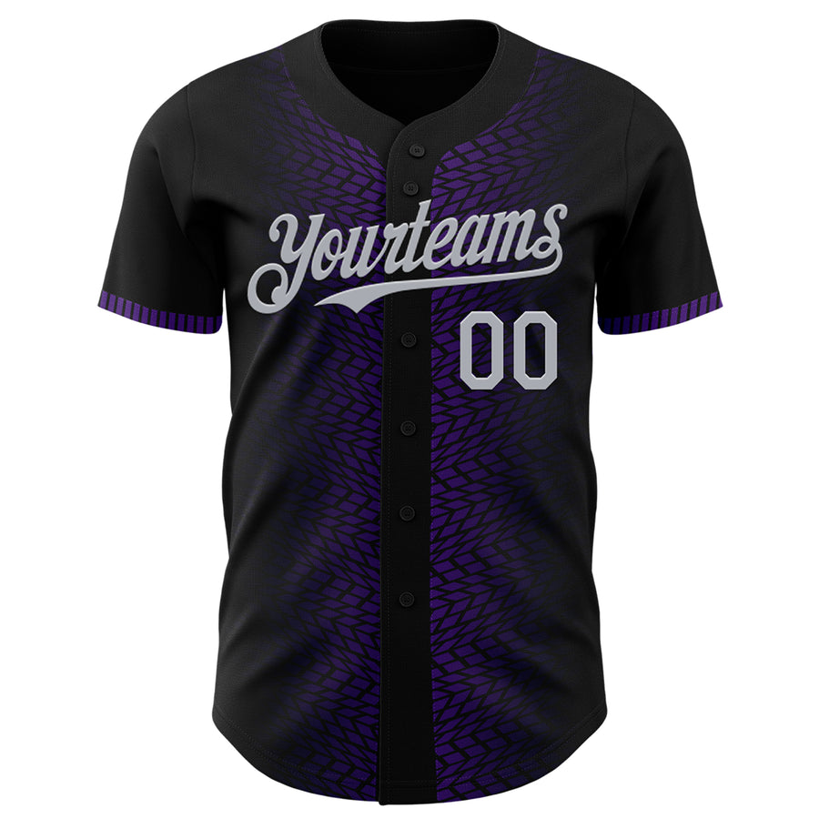 Custom Black Gray-Purple 3D Pattern Design Geometric Shapes Authentic Baseball Jersey