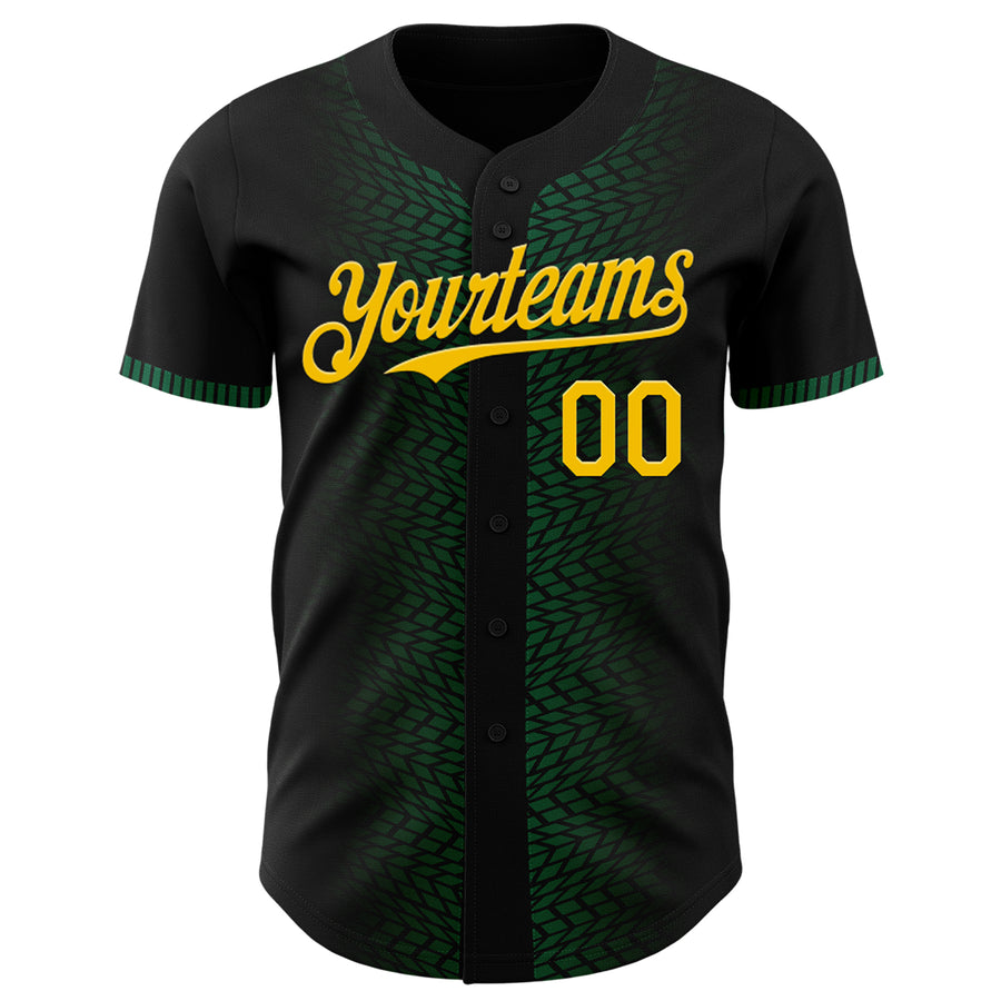 Custom Black Yellow-Kelly Green 3D Pattern Design Geometric Shapes Authentic Baseball Jersey