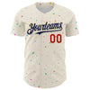 Custom Cream Navy-Red 3D Pattern Design Confetti Authentic Baseball Jersey