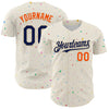 Custom Cream Navy-Orange 3D Pattern Design Confetti Authentic Baseball Jersey