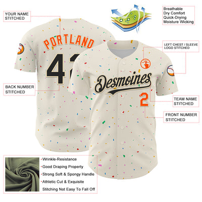 Custom Cream Black-Orange 3D Pattern Design Confetti Authentic Baseball Jersey