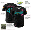 Custom Black Aqua-Pink 3D Pattern Design Confetti Authentic Baseball Jersey