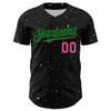 Custom Black Grass Green-Pink 3D Pattern Design Confetti Authentic Baseball Jersey