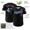 Custom Black Light Blue-Pink 3D Pattern Design Confetti Authentic Baseball Jersey