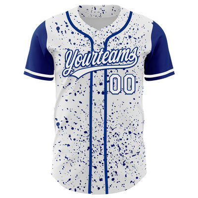 Custom White Royal 3D Pattern Design Abstract Splatter Ink Authentic Baseball Jersey