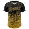 Custom Black Old Gold 3D Pattern Design Abstract Wave Authentic Baseball Jersey