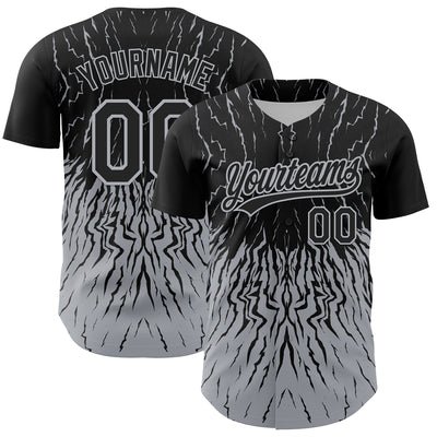 Custom Black Gray 3D Pattern Design Abstract Wave Authentic Baseball Jersey