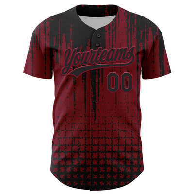 Custom Crimson Black 3D Pattern Design Abstract Shape Authentic Baseball Jersey