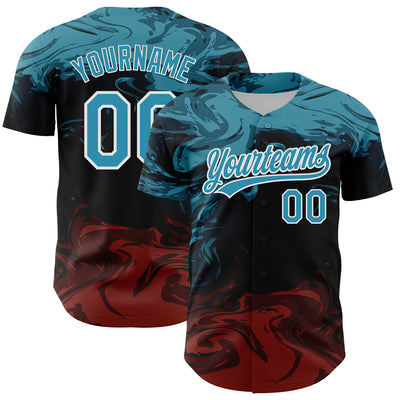 Custom Black Panther Blue Burgundy-White 3D Pattern Design Abstract Fluid Authentic Baseball Jersey