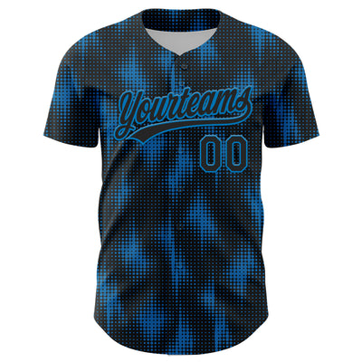 Custom Black Blue 3D Pattern Design Halftone Dots Authentic Baseball Jersey