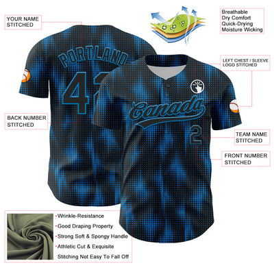 Custom Black Blue 3D Pattern Design Halftone Dots Authentic Baseball Jersey