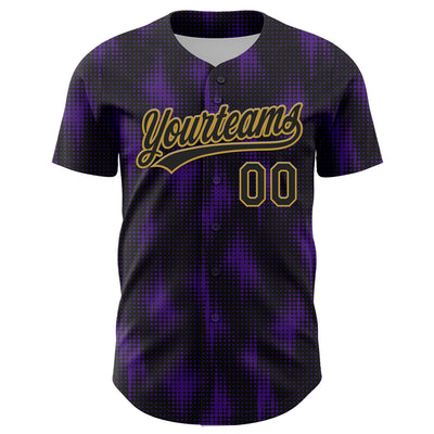 Custom Black Purple-Old Gold 3D Pattern Design Halftone Dots Authentic Baseball Jersey