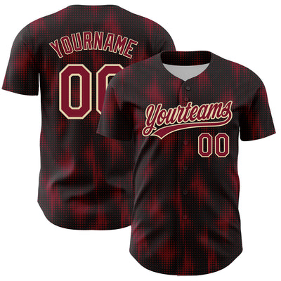 Custom Black Crimson-Cream 3D Pattern Design Halftone Dots Authentic Baseball Jersey