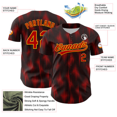 Custom Black Red-Gold 3D Pattern Design Halftone Dots Authentic Baseball Jersey