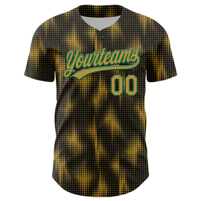 Custom Black Old Gold-Kelly Green 3D Pattern Design Halftone Dots Authentic Baseball Jersey