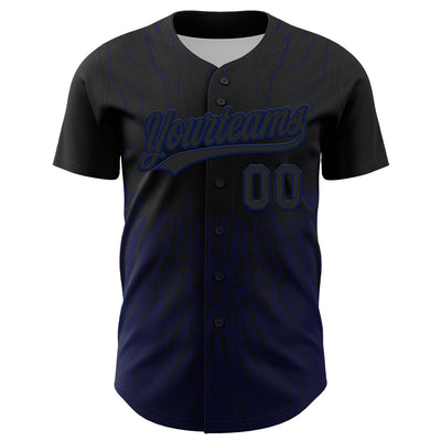 Custom Black Navy 3D Pattern Design Abstract Wave Authentic Baseball Jersey