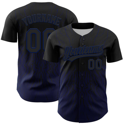 Custom Black Navy 3D Pattern Design Abstract Wave Authentic Baseball Jersey