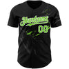 Custom Black Neon Green-White 3D Pattern Design Lightning Authentic Baseball Jersey