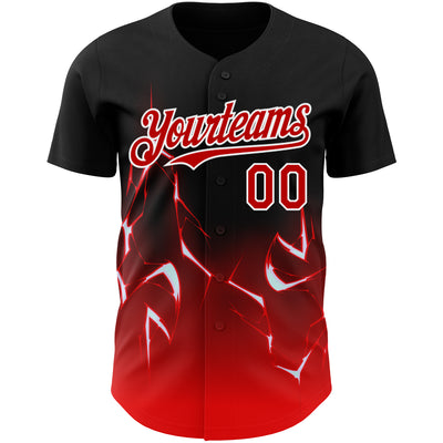 Custom Black Red-White 3D Pattern Design Lightning Authentic Baseball Jersey