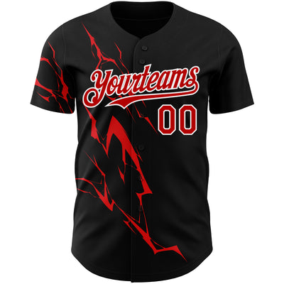 Custom Black Red-White 3D Pattern Design Lightning Authentic Baseball Jersey