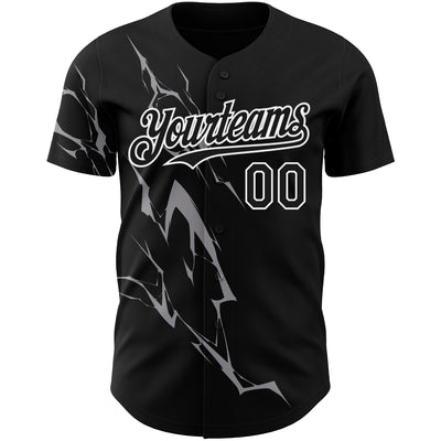 Custom Black Gray-White 3D Pattern Design Lightning Authentic Baseball Jersey