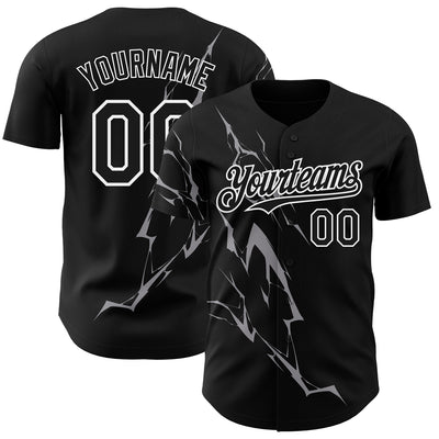 Custom Black Gray-White 3D Pattern Design Lightning Authentic Baseball Jersey