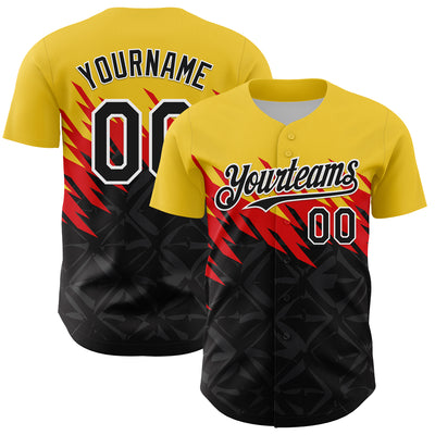 Custom Yellow Black-White 3D Pattern Design Abstract Shape Authentic Baseball Jersey