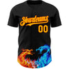 Custom Black Yellow-Orange 3D Pattern Design Fire Dragon Authentic Baseball Jersey