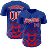 Custom Thunder Blue Red-White 3D Pattern Design Abstract Arrow Authentic Baseball Jersey