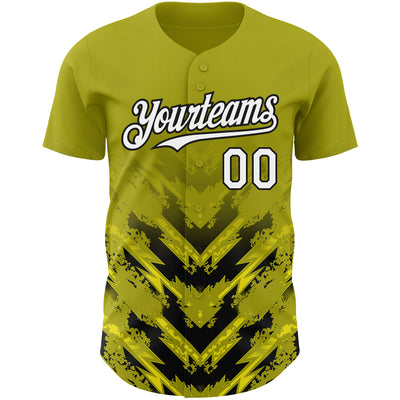 Custom Olive White-Black 3D Pattern Design Abstract Arrow Authentic Baseball Jersey